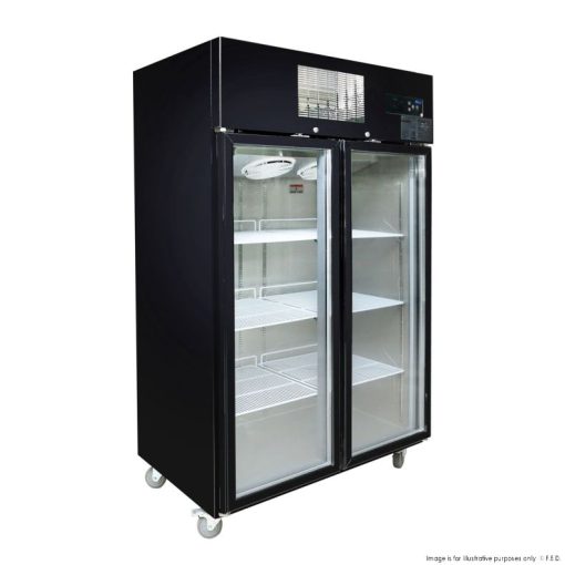 double glass door black stainless steel upright freezer sufg1000b side