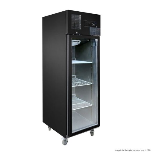 single glass door upright freezer black stainless steel sufg500b side