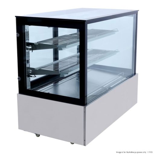 ssu120 2xb black trim square glass cake display side