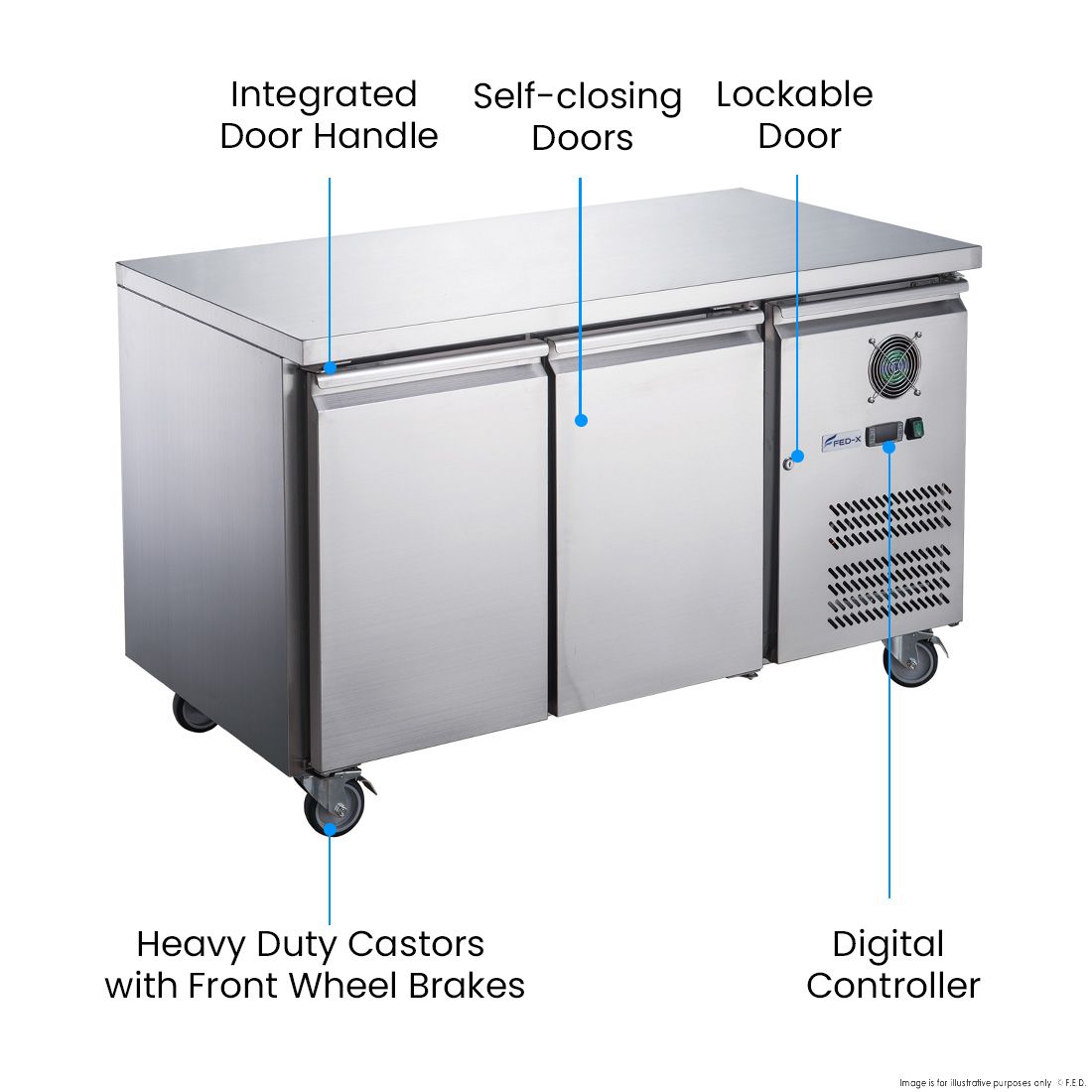 FED-X Stainless Steel Two Door Bench Fridge - XUB6C13S2V 5 FED-X Stainless Steel Two Door Bench Fridge - XUB6C13S2V - Image 5