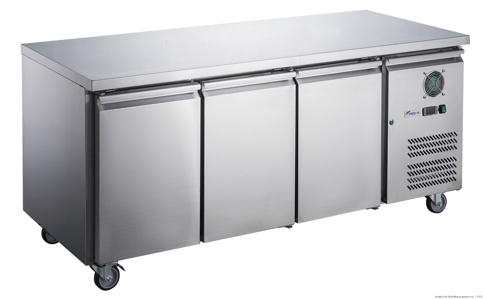 FED-X Stainless Steel Two Door Bench Fridge - XUB7C13S2V 3 FED-X Stainless Steel Three Door Bench Freezer - XUB7F18S3V