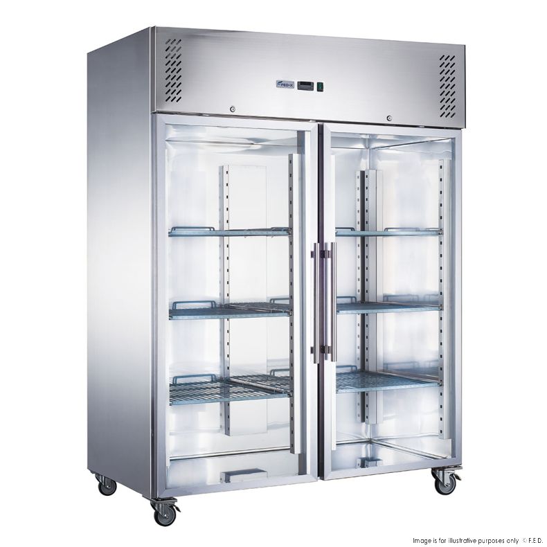 FED-X S/S Two Full Glass Door Upright Freezer - XURF1200G2V 1 FED-X S/S Two Full Glass Door Upright Freezer - XURF1200G2V.