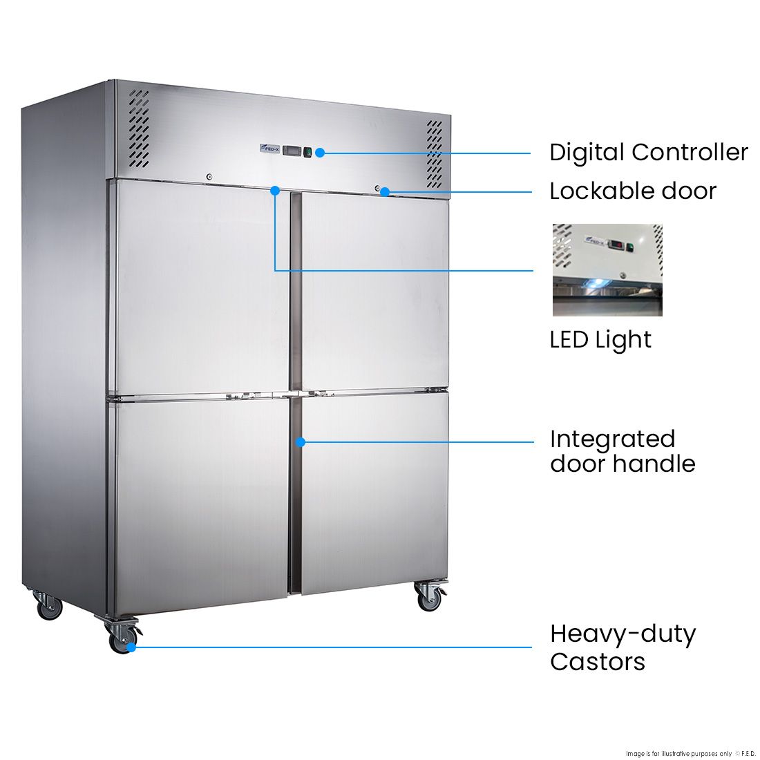 FED-X Stainless Steel Four Door Upright Fridge - XURC1200S2V 3 FED-X Stainless Steel Four Door Upright Fridge - XURC1200S2V - Image 3