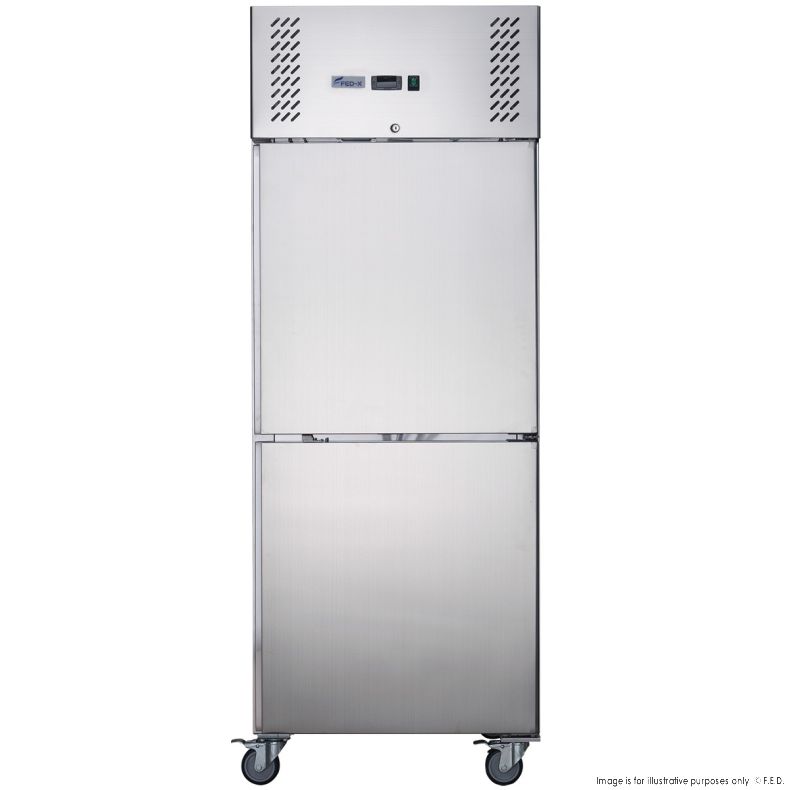 FED-X Stainless Steel Two Door Upright Freezer - XURF600S1V 1 FED-X S/S Two half Door Upright Freezer - XURF600S1V