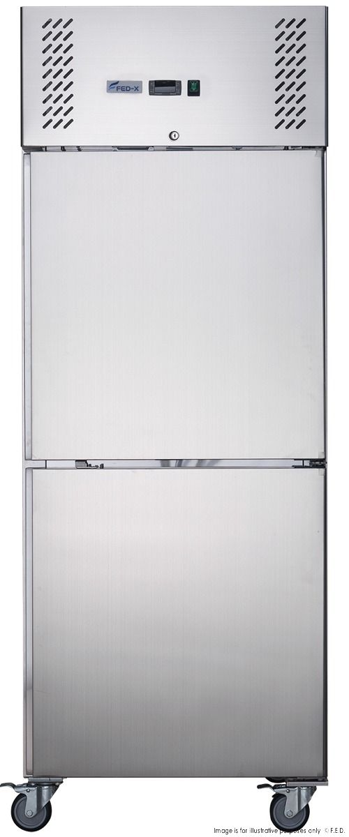 FED-X Stainless Steel Two Door Upright Freezer - XURF600S1V 1 FED-X S/S Two half Door Upright Freezer - XURF600S1V