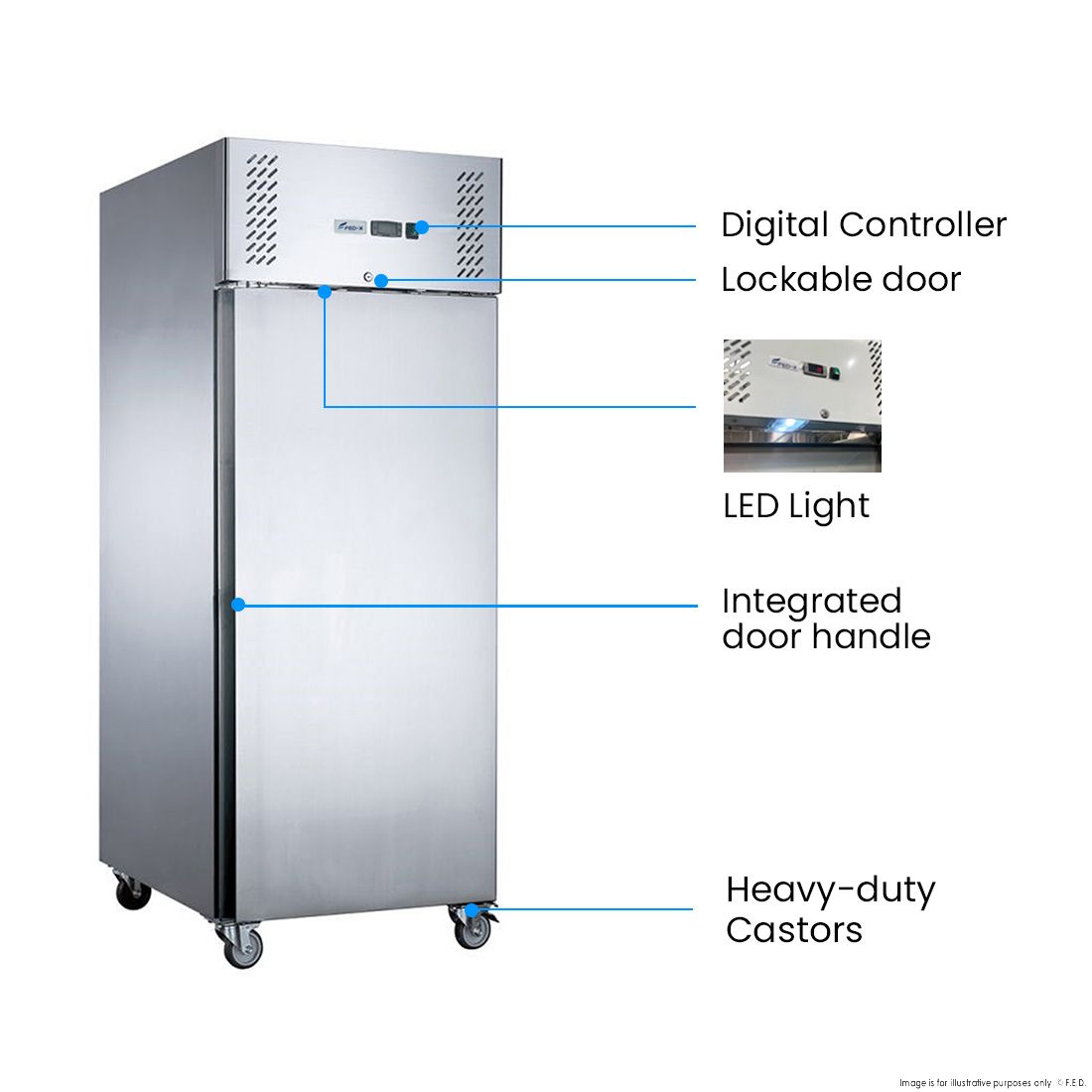 FED-X Stainless Steel Two Door Upright Freezer - XURF600S1V 3 FED-X Stainless Steel Two Door Upright Freezer - XURF600S1V - Image 3