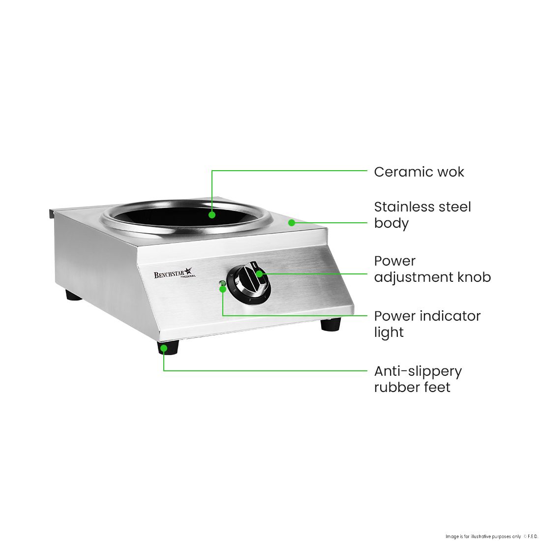 Benchstar Ceramic Induction Wok w/ Stainless Steel Body IW500 3 Benchstar Ceramic Induction Wok w/ Stainless Steel Body IW500 - Image 3