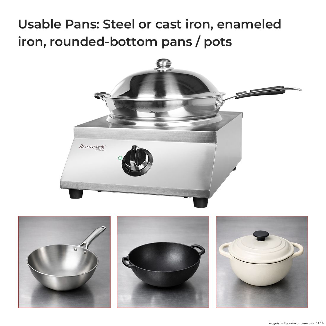 Benchstar Ceramic Induction Wok w/ Stainless Steel Body IW500 6 Benchstar Ceramic Induction Wok w/ Stainless Steel Body IW500 - Image 6
