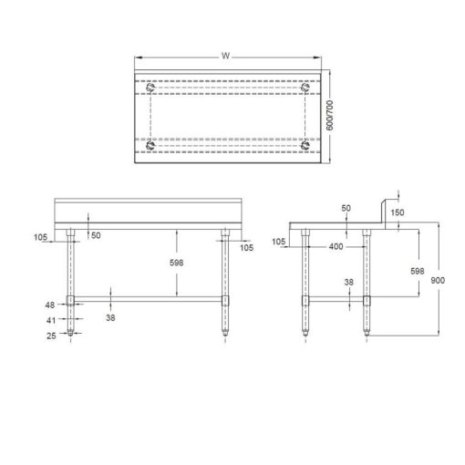 MIXRITE WTS624B Work Bench with Splash-back And Adjustable Legs W2400 X D600 X H900 - Image 3