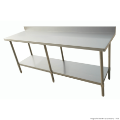 2100-6-WBB Economic 304 Grade Stainless Steel Table with splashback - 6 legs